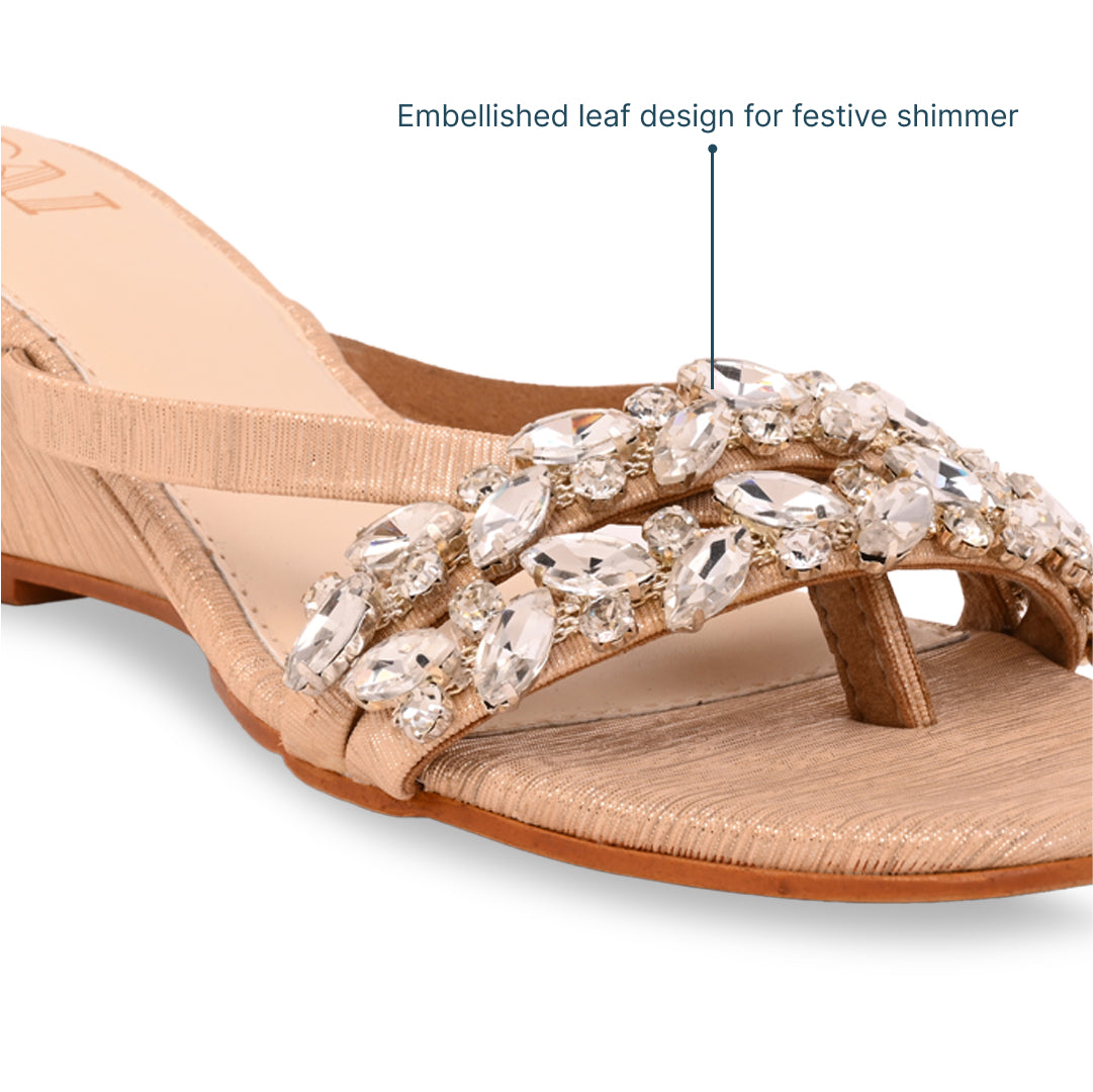 Leaf Embellished Thong Wedge