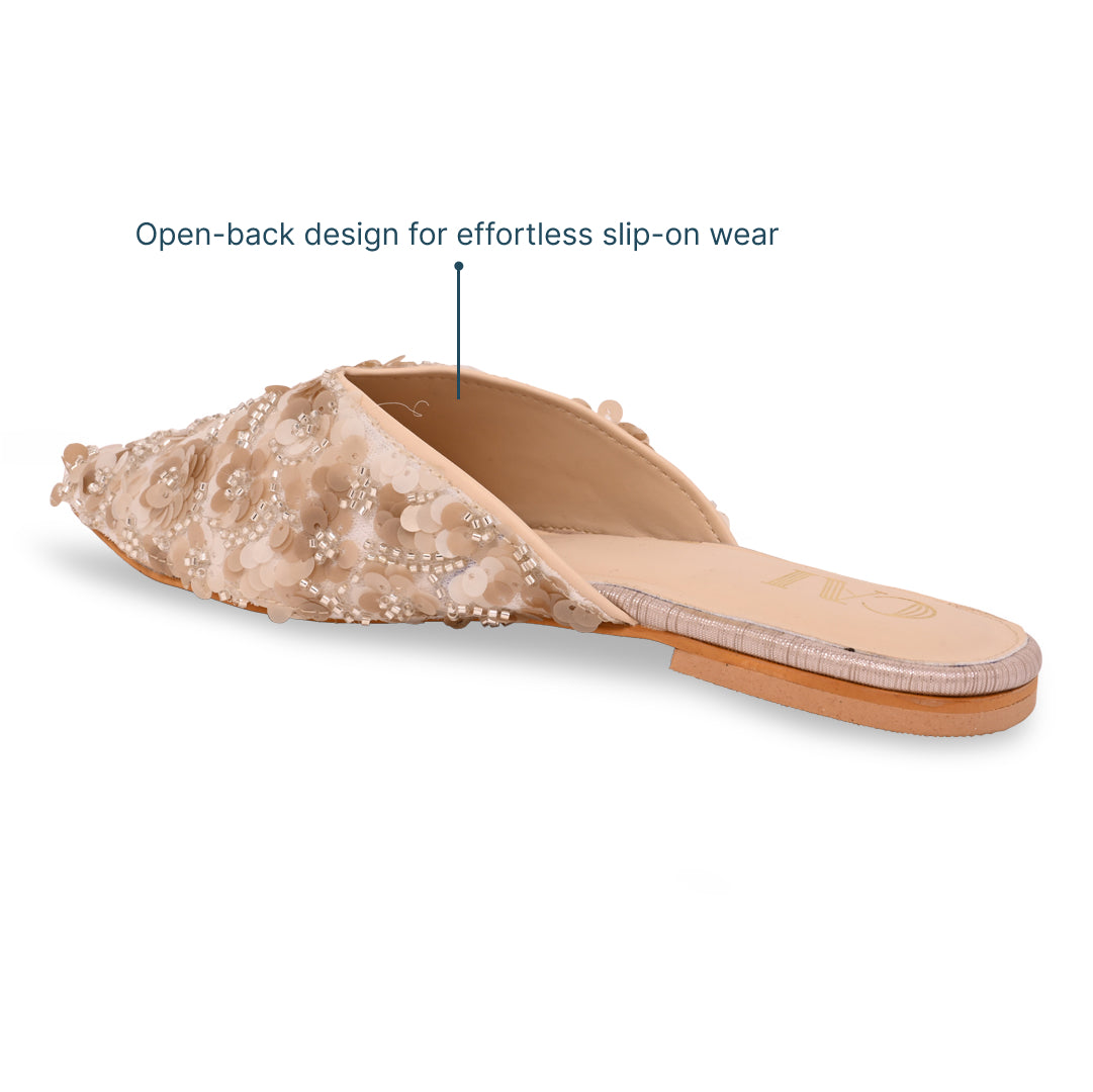 Cream Flower Mule Flat