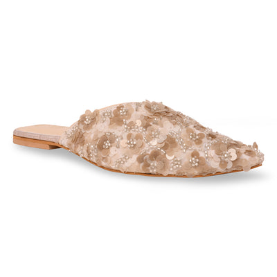 Cream Flower Mule Flat