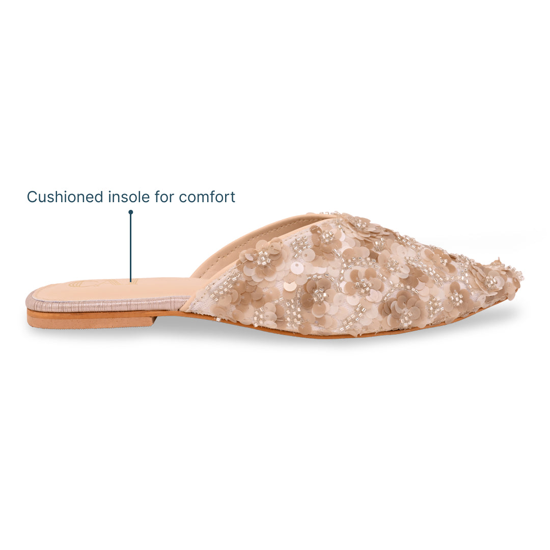 Cream Flower Mule Flat