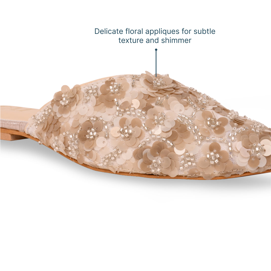 Cream Flower Mule Flat