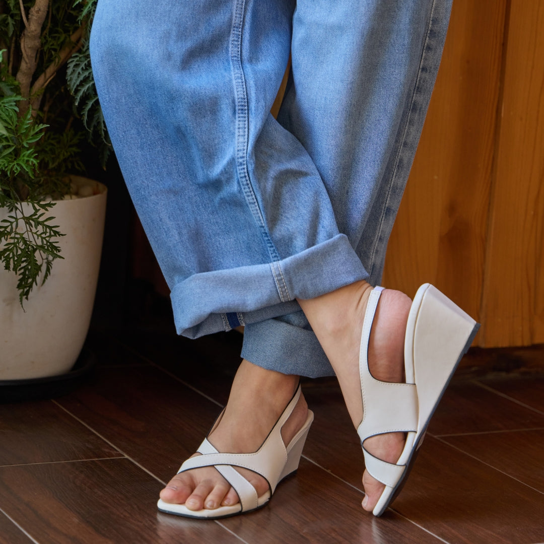 Criss Cross White Sandal Wedge