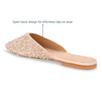 Silver White Beaded Mule Flat