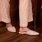 Silver White Beaded Mule Flat