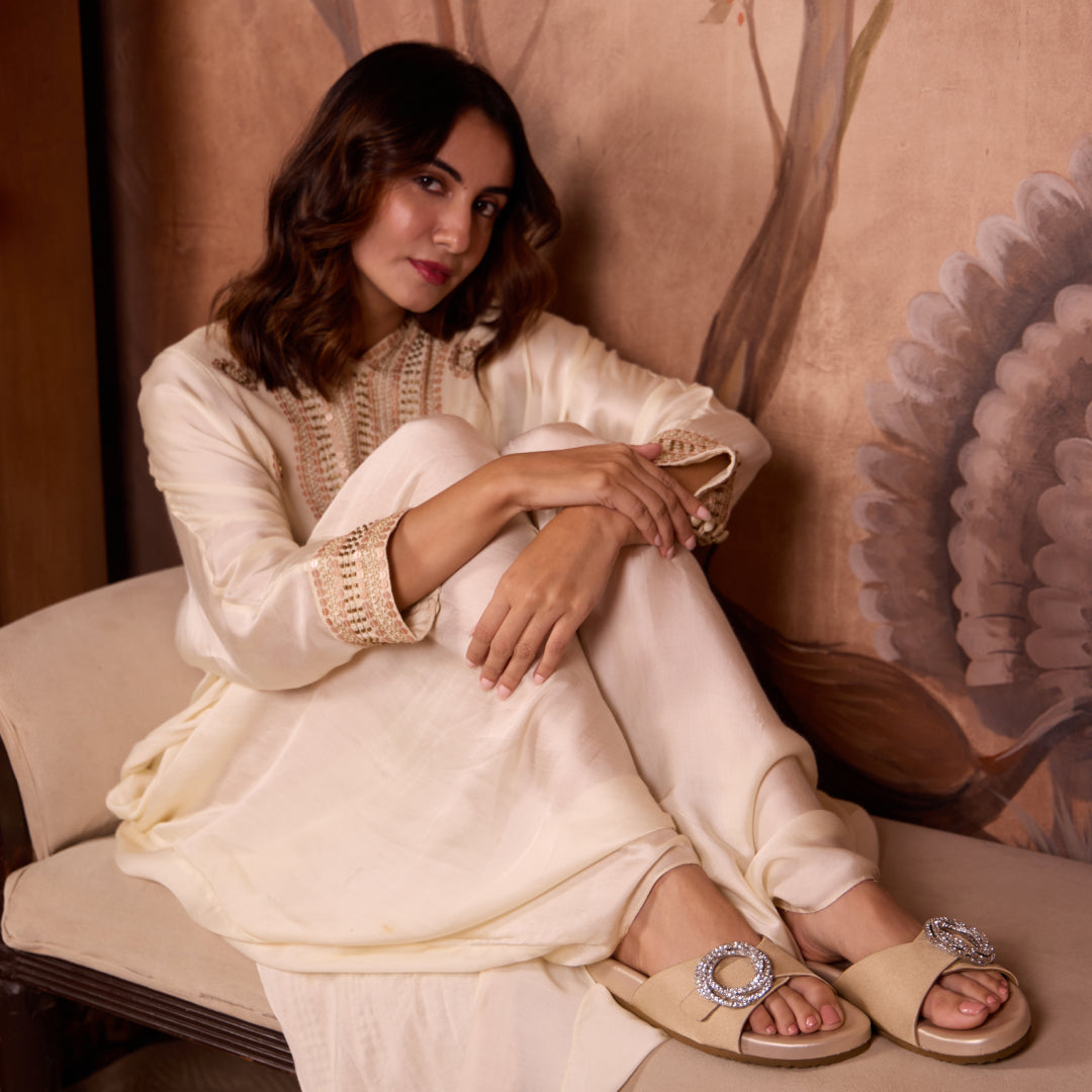 Satin Gold Embellished Ring Slider