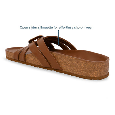 Cross Strap Gold Trim Tan Slider