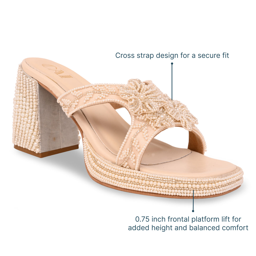 Floral Pearl Cream Heel