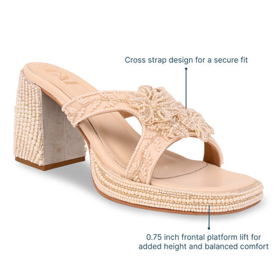 Floral Pearl Cream Heel