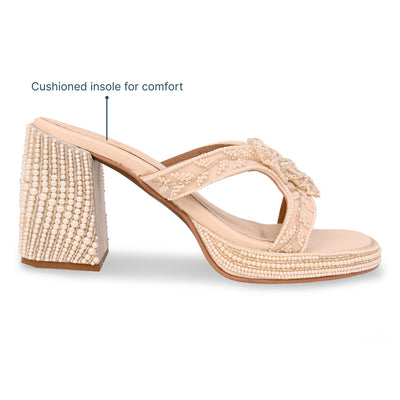 Floral Pearl Cream Heel