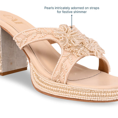 Floral Pearl Cream Heel