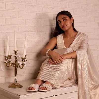 Pearly Floral Cream Flats