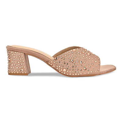 Crystal pink block heels