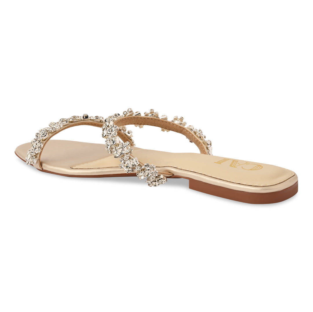 Embellished Flower Lace Two Strap Flat