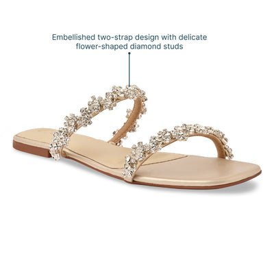 Embellished Flower Lace Two Strap Flat