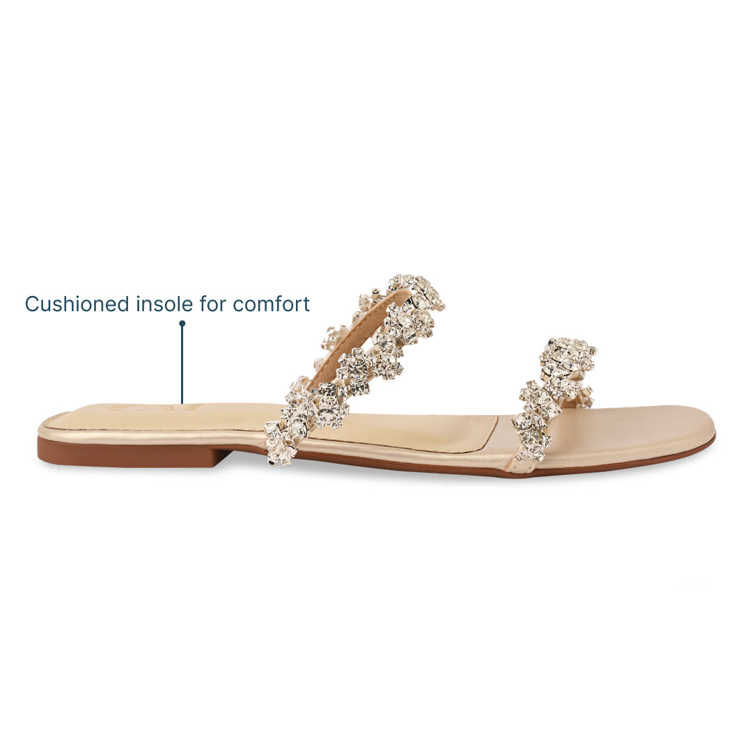 Embellished Flower Lace Two Strap Flat