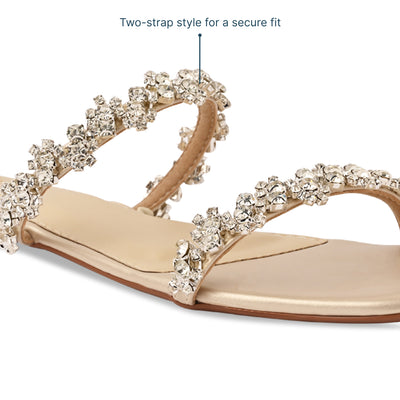 Embellished Flower Lace Two Strap Flat