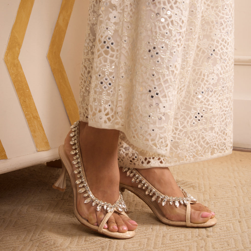 Peep Toe Embellished Heels
