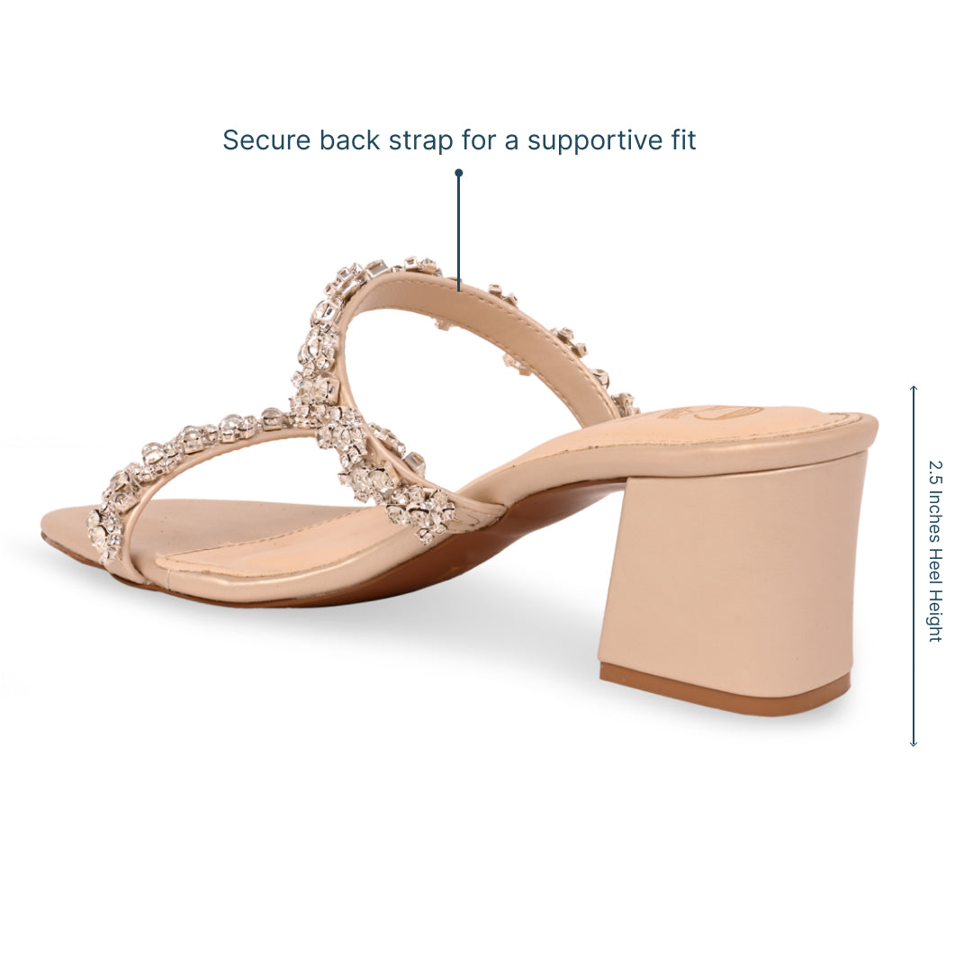 Embellished Flower Lace Two Strap Heel