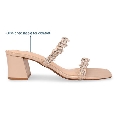 Embellished Flower Lace Two Strap Heel