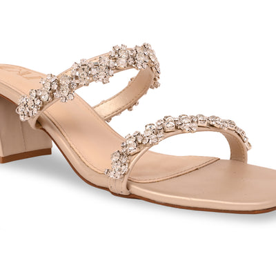 Embellished Flower Lace Two Strap Heel