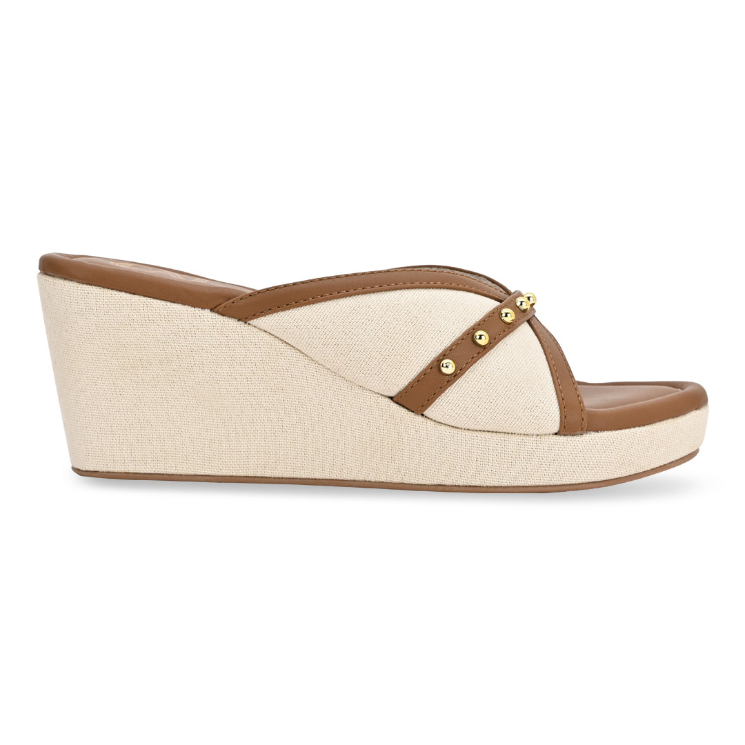Canvas Rivet Tan Wedges
