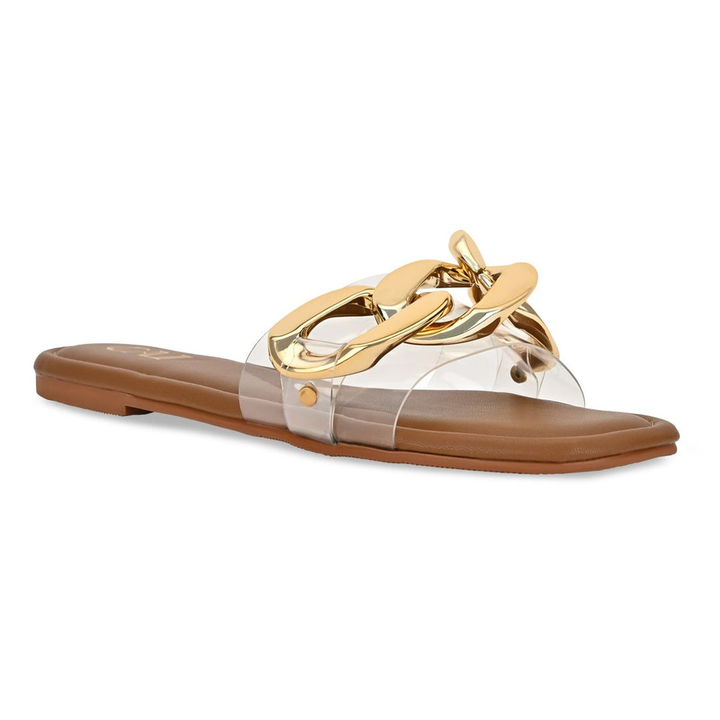 Gold Chained Tan Flats