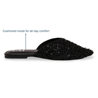 Black Beaded Mule Flat