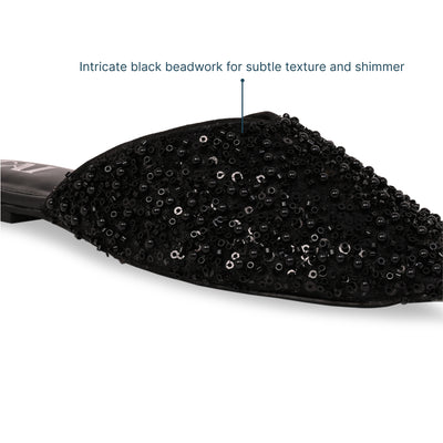 Black Beaded Mule Flat
