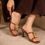 Gold Flower Tan Strap Heel