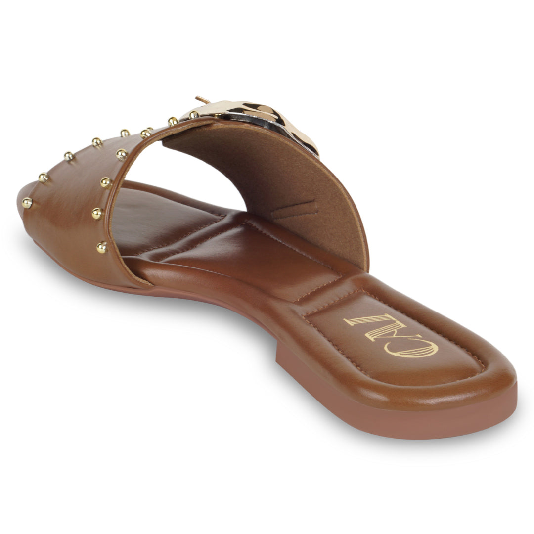 Linea Buckle Tan Flats