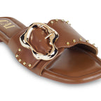 Linea Buckle Tan Flats