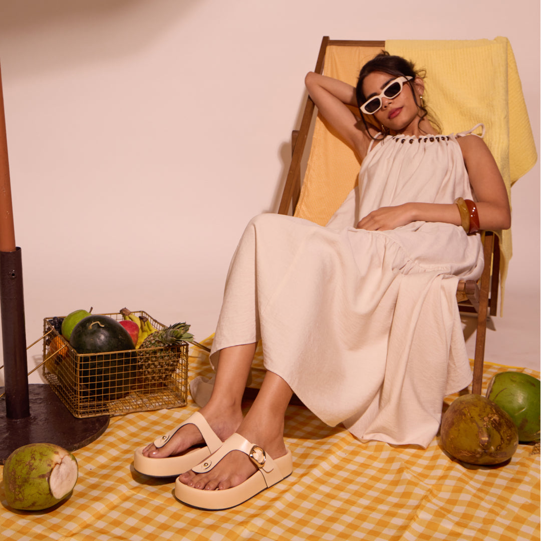 BoldStep Cream Thong Platforms