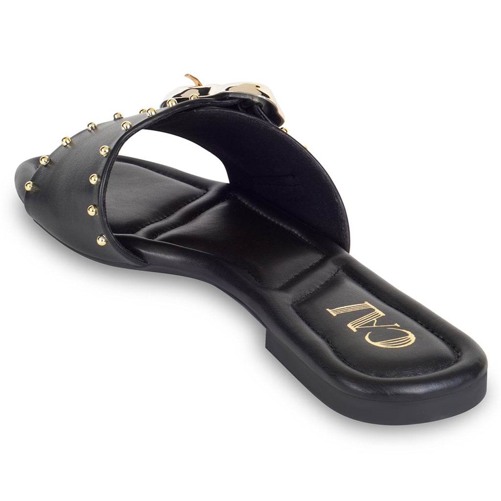 Linea Buckle Black Flats
