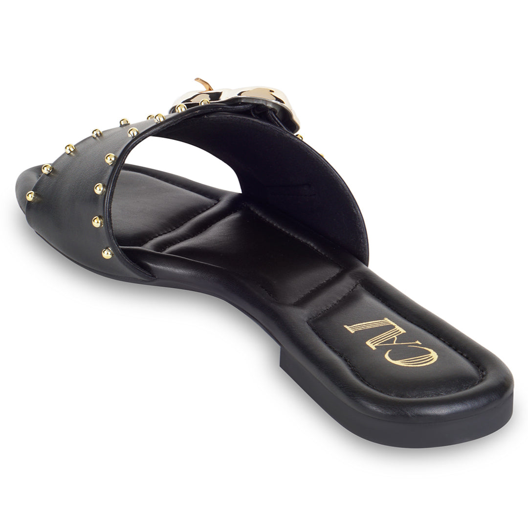 Linea Buckle Black Flats