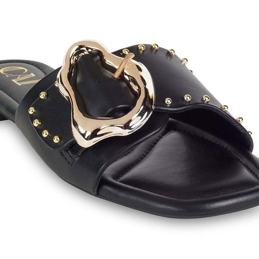 Linea Buckle Black Flats