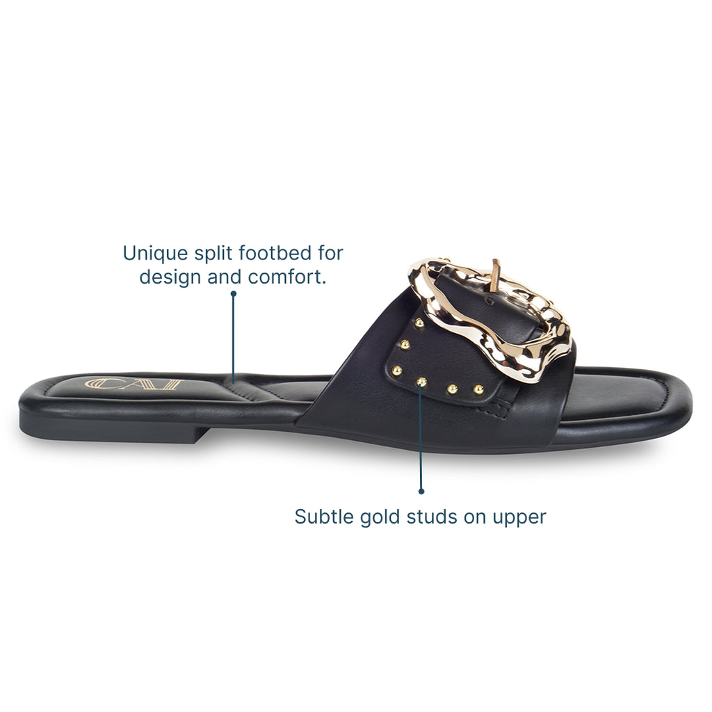Linea Buckle Black Flats