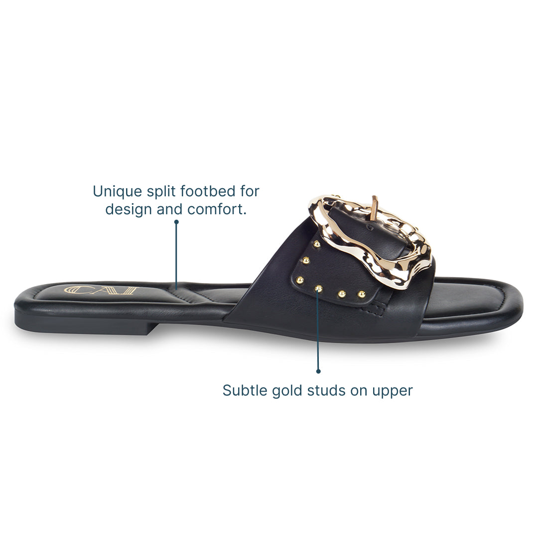 Linea Buckle Black Flats