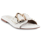 Linea Buckle White Flats