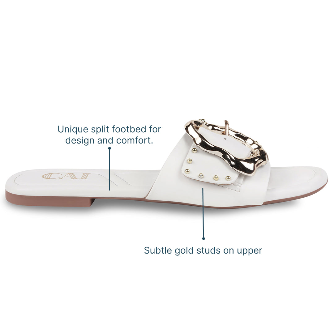 Linea Buckle White Flats