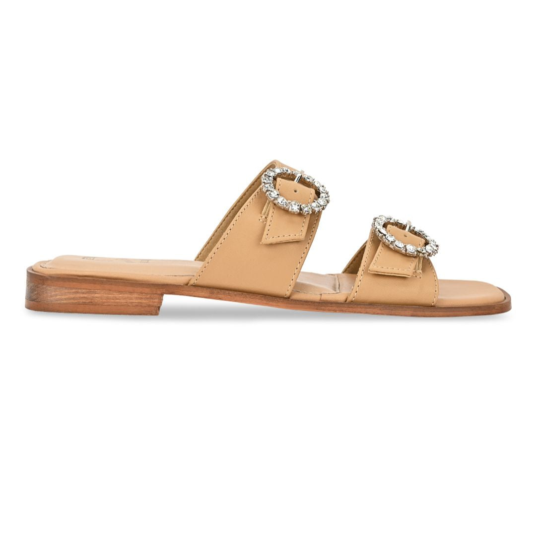 Beige Buckled Strapped flat