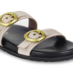 Twin Buckle Gold Slides