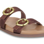 Twin Buckle Brown Slides