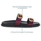 Twin Buckle Maroon Slides