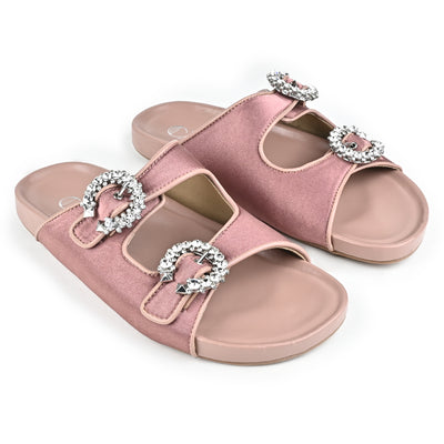 Rosé Crystal Buckled Slides