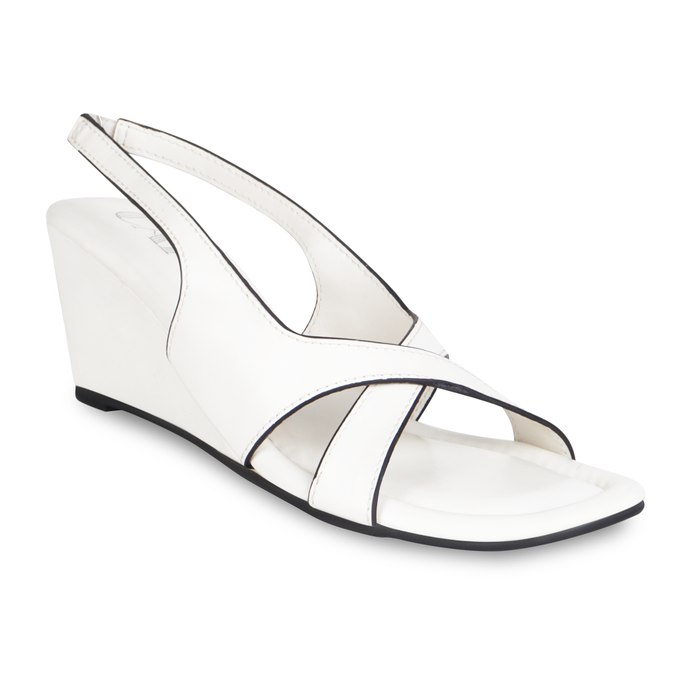 Criss Cross White Sandal Wedge