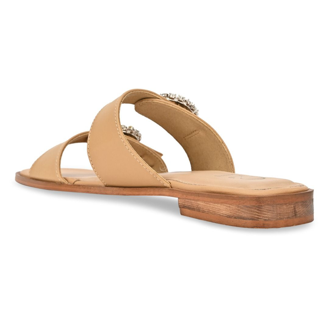 Beige Buckled Strapped flat