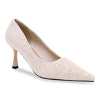 Beige Sequin Pointed Toe Heels