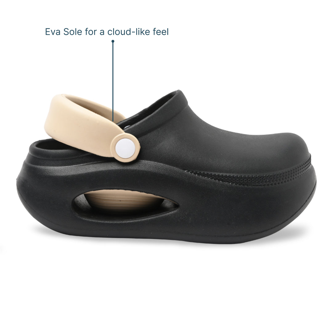 Black and Beige Cloud Clog