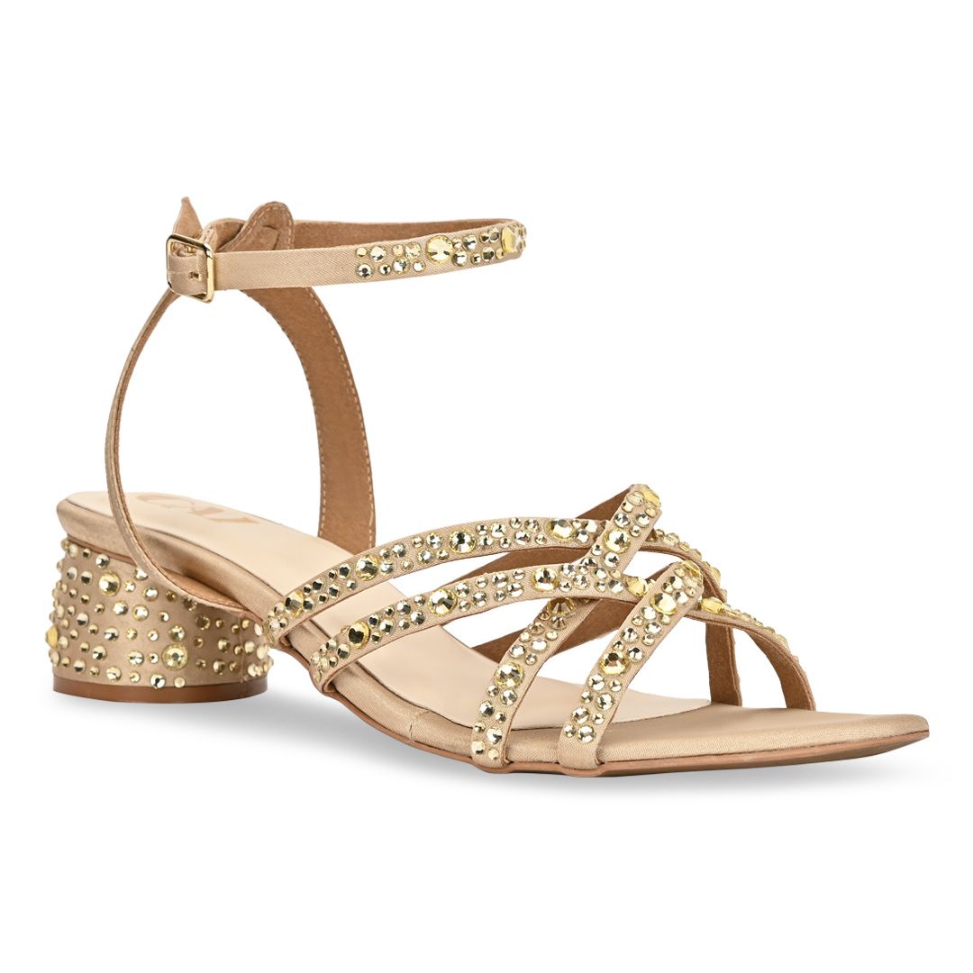 Strappy gold crystal heel