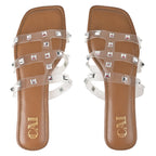 Clear Strap Tan Studded Flats